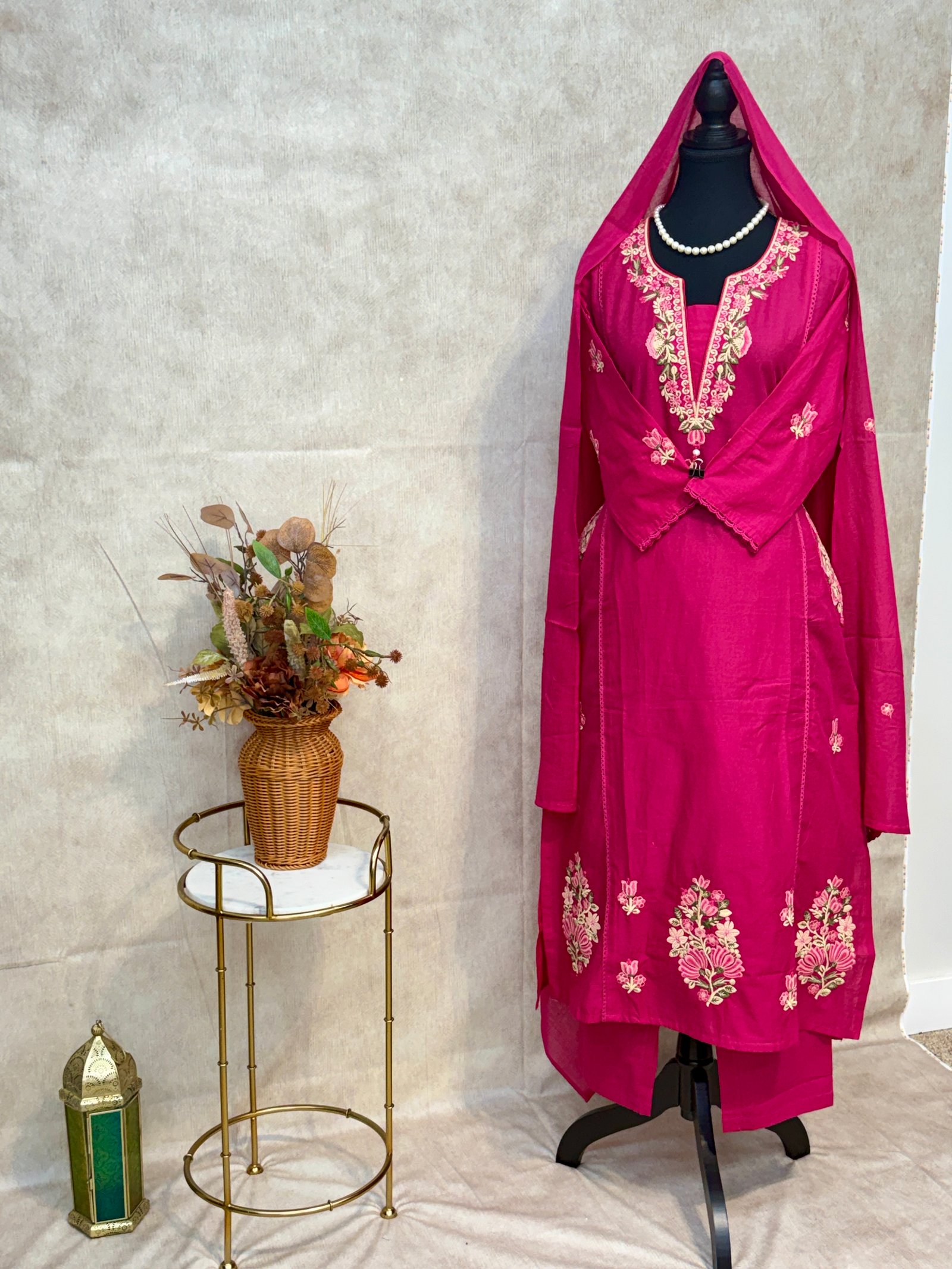 RANI PINK Pure Cotton Suit with Machine Embroidery